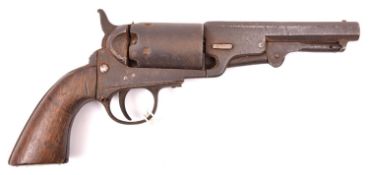 A 6 shot .36" Belgian copy of a Colt percussion revolver, c 1860, 9½” overall, barrel 4½”, Liege