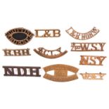 10 Yeomanry OR’s brass shoulder titles: large bronzed NDH, 4th CLY Sharpshooters, 1/1st WSY, WKY,