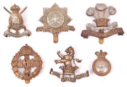 6 Cavalry cap badges: Bays, 3rd DG, 4th RIDG, Vic 5th DG collar, 6th DG and 7th DG (soldered pin).