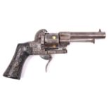 A Belgian 6 shot 7mm Lefaucheux self cocking pinfire revolver c 1863, number 55157, round barrel