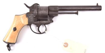 A Belgian 6 shot 12mm Lefaucheux double action pinfire revolver c 1866, number 142628 on one side