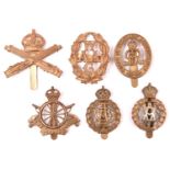 6 WWI and later Corps cap badges: Machine Gun Corps, 11 spoke Cyclist Corps, WAAC with blades, bi-