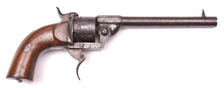 A Belgian 6 shot 7mm Comblain system double action pinfire revolver, c 1865, round barrel with