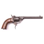 A Belgian 6 shot 7mm Comblain system double action pinfire revolver, c 1865, round barrel with