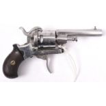 A Belgian 5 shot 7mm double action pinfire revolver, octagonal barrel 73mm, numbered 20 on the