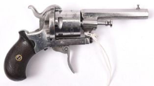 A Belgian 5 shot 7mm double action pinfire revolver, octagonal barrel 73mm, numbered 20 on the