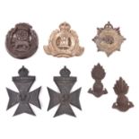 5 WWII plastic cap badges: Suffolk, York & Lancaster, KRRC (2) and RASC; also 2 Ryl Artillery