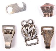 Two plated belt clips for SA dagger hangers; a silver plated belt hanger for SA high leader’s