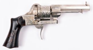 A French 6 shot 7mm Lefaucheux Model 1856 self cocking pinfire revolver, octagonal barrel 85mm, the