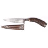 An attractive small 19th century Dutch hunting knife, blade 4" marked “T.F. Bastet, Coutelier du