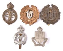 5 good Colonial OR’s cap badges: West India Regt BM, West India Regt brass, Gibraltar Defence Force