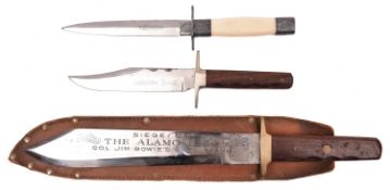 A large Bowie knife, blade 10½” etched “Siege of the Alamo 1836 Col Jim Bowies Last Stand”, rosewood