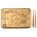 A WWI Princess Mary 1914 gift tin, with bullet pencil. GC £80-100