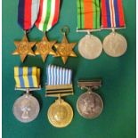 Eight: 1939-45 star, Italy star, F&G star, Defence, War, Queen’s Korea (22541681 Sjt H E Buxton RA),