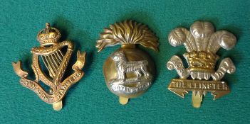 3 pre 1922 OR’s cap badges of Irish Regts: The Leinster Regt, Royal Munster Fusiliers, Connaught