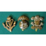 3 pre 1922 OR’s cap badges of Irish Regts: The Leinster Regt, Royal Munster Fusiliers, Connaught