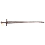 A 19th century Sudanese sword Kaskara, broad DE blade 36", naively engraved with a small hut,