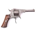 A Belgian 6 shot 7mm Jongen Freres closed frame double action pin fire revolver, c 1860, number