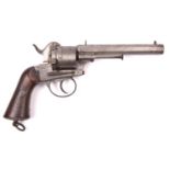 A Belgian 6 shot 12mm Lefaucheux double action pinfire revolver by Francotte, c 1865, number 30812,