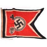A good Third Reich swallow tailed banner 56" x 33" printed eagle and swastika and Maltese cross,