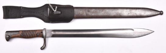 A German model 1898/05 bayonet, leaf shaped blade 14½”, by Herder, Solingen, with trimmed muzzle