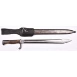 A German model 1898/05 bayonet, leaf shaped blade 14½”, by Herder, Solingen, with trimmed muzzle