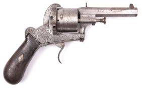 A Belgian 6 shot 12mm Lefaucheux self cocking pinfire revolver, c 1865, octagonal barrel 100mm ,