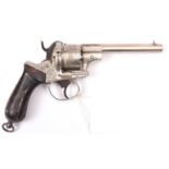 A Belgian 6 shot 9mm Ortmann double action pinfire revolver, c 1865, the barrel, cylinder and frame