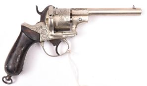 A Belgian 6 shot 9mm Ortmann double action pinfire revolver, c 1865, the barrel, cylinder and frame