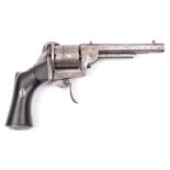 A Belgian 5 shot 7mm Loron self cocking pinfire revolver, c 1862, sighted octagonal barrel 105mm,
