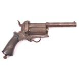 An unusual 6 shot 7mm double action pinfire revolver, possibly Spanish, c 1865, number 7241, round