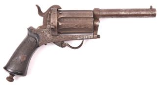 An unusual 6 shot 7mm double action pinfire revolver, possibly Spanish, c 1865, number 7241, round