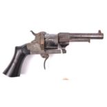 A French 6 shot 7mm Lefaucheux double action pinfire revolver c 1865, number 9741 next to “LF”