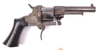 A French 6 shot 7mm Lefaucheux double action pinfire revolver c 1865, number 9741 next to “LF”