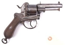 A Belgian 6 shot 9mm Lefaucheux double action pinfire revolver by Francotte, c 1863, number 245417,