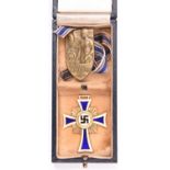 A Third Reich Mothers Cross, in its case, together with a “N S Volks Wohlfahrt” badge. GC £30-50