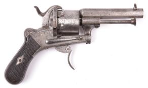A Belgian 6 shot 7mm Lefaucheux double action pinfire revolver c 1865, number 273262, octagonal