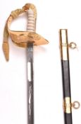 An ERII RAF Officer’s sword, blade 32", etched with Royal Arms, RAF eagle, and blank foliate