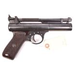 A .22” Webley Premier “E” series air pistol with blued finish, batch number 168, date stamp “6 71”