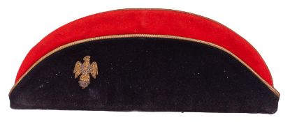 A good Victorian Officer’s tent cap of the 14th Hussars, blue and scarlet body with gilt bullion