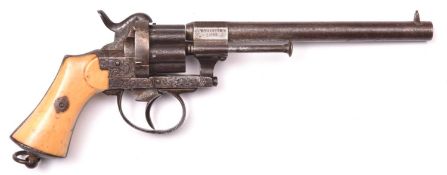 A Belgian 6 shot 7mm Lefaucheux double action pinfire revolver, by Collette, c 1865, number 124615,