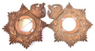 2 post 1902 OR’s HS helmet star plate main components, pierced to receive standard infantry HPC. GC