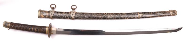 A WWII Japanese naval Officer’s katana, blade 26" (polished, obscuring details) signed Ishido