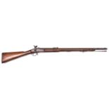 A .577" Pritchett Volunteer percussion rifle, 48" overall, barrel 32" secured by two wedges, with