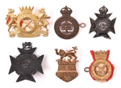 6 good Colonial cap badges: Officer’s Malay Regt, OR’s Malay Regt, Officers bronze KC British