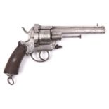 A Belgian 6 shot 12mm Francotte type closed frame double action pinfire revolver, c 1867,