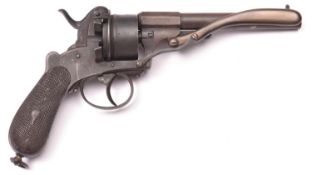 A Belgian 6 shot 12mm Degueldre double action pinfire revolver, c 1863, round barrel with octagonal