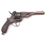 A Belgian 6 shot 12mm Degueldre double action pinfire revolver, c 1863, round barrel with octagonal