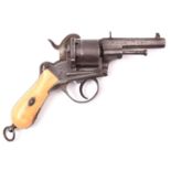 A Belgian 6 shot 9mm Lefaucheux double action pinfire revolver by Francotte, c 1863, number 07900,