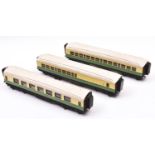 3x O gauge coarse scale LNER corridor coaches. Kit-built bogie coaches with brass etc bodies on
